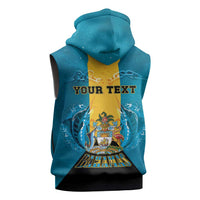 Personalized Bahamas Emancipation Day Sleeveless Zip Hoodie Blue Marlin With Coat Of Arms - Wonder Print Shop