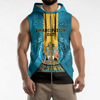 Personalized Bahamas Emancipation Day Sleeveless Zip Hoodie Blue Marlin With Coat Of Arms - Wonder Print Shop