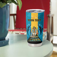 Personalized Bahamas Emancipation Day Tumbler Cup Blue Marlin With Coat Of Arms - Wonder Print Shop