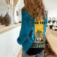 Personalized Bahamas Emancipation Day Women Casual Shirt Blue Marlin With Coat Of Arms - Wonder Print Shop