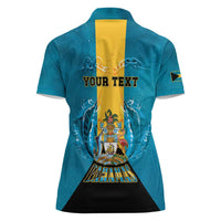 Personalized Bahamas Emancipation Day Women Polo Shirt Blue Marlin With Coat Of Arms - Wonder Print Shop