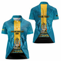Personalized Bahamas Emancipation Day Women Polo Shirt Blue Marlin With Coat Of Arms - Wonder Print Shop