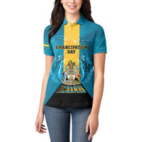 Personalized Bahamas Emancipation Day Women Polo Shirt Blue Marlin With Coat Of Arms - Wonder Print Shop