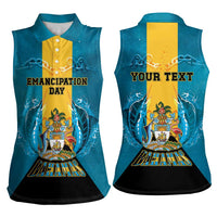 Personalized Bahamas Emancipation Day Women Sleeveless Polo Shirt Blue Marlin With Coat Of Arms - Wonder Print Shop