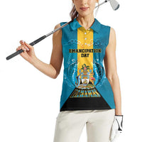 Personalized Bahamas Emancipation Day Women Sleeveless Polo Shirt Blue Marlin With Coat Of Arms - Wonder Print Shop