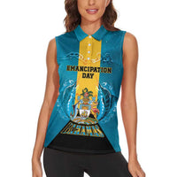 Personalized Bahamas Emancipation Day Women Sleeveless Polo Shirt Blue Marlin With Coat Of Arms - Wonder Print Shop