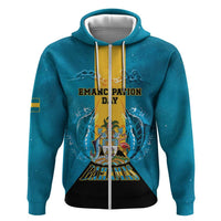 Personalized Bahamas Emancipation Day Zip Hoodie Blue Marlin With Coat Of Arms - Wonder Print Shop
