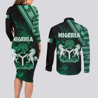 Nigeria Yoruba Festival Couples Matching Long Sleeve Bodycon Dress and Long Sleeve Button Shirt Eko Spirit Eyo Masquerade LT05 - Wonder Print Shop