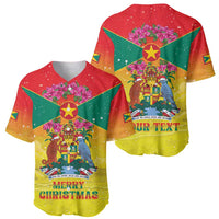 Personalized Grenada Christmas Baseball Jersey Coat Of Arms Bougainvillea Wreath - Wonder Print Shop