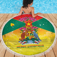 Grenada Christmas Beach Blanket Coat Of Arms Bougainvillea Wreath - Wonder Print Shop