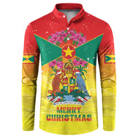 Personalized Grenada Christmas Button Sweatshirt Coat Of Arms Bougainvillea Wreath - Wonder Print Shop