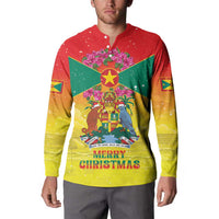 Personalized Grenada Christmas Button Sweatshirt Coat Of Arms Bougainvillea Wreath - Wonder Print Shop