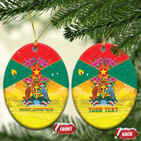 Personalized Grenada Christmas Ceramic Ornament Coat Of Arms Bougainvillea Wreath - Wonder Print Shop