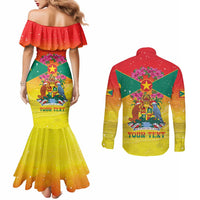 Personalized Grenada Christmas Couples Matching Mermaid Dress and Long Sleeve Button Shirt Coat Of Arms Bougainvillea Wreath - Wonder Print Shop