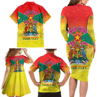 Personalized Grenada Christmas Family Matching Long Sleeve Bodycon Dress and Hawaiian Shirt Coat Of Arms Bougainvillea Wreath - Wonder Print Shop