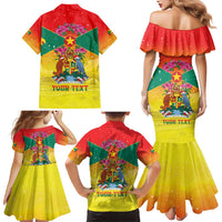 Personalized Grenada Christmas Family Matching Mermaid Dress and Hawaiian Shirt Coat Of Arms Bougainvillea Wreath - Wonder Print Shop