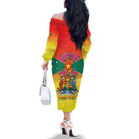 Personalized Grenada Christmas Family Matching Off The Shoulder Long Sleeve Dress and Hawaiian Shirt Coat Of Arms Bougainvillea Wreath - Wonder Print Shop