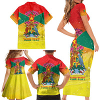 Personalized Grenada Christmas Family Matching Short Sleeve Bodycon Dress and Hawaiian Shirt Coat Of Arms Bougainvillea Wreath - Wonder Print Shop