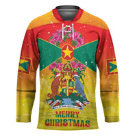 Personalized Grenada Christmas Hockey Jersey Coat Of Arms Bougainvillea Wreath - Wonder Print Shop
