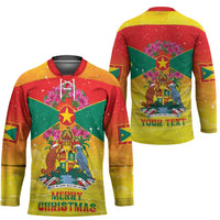 Personalized Grenada Christmas Hockey Jersey Coat Of Arms Bougainvillea Wreath - Wonder Print Shop
