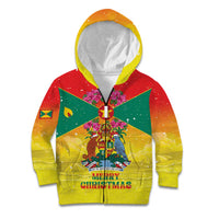 Personalized Grenada Christmas Kid Hoodie Coat Of Arms Bougainvillea Wreath - Wonder Print Shop