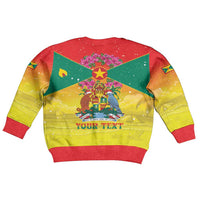 Personalized Grenada Christmas Kid Ugly Christmas Sweater Coat Of Arms Bougainvillea Wreath - Wonder Print Shop