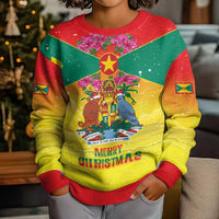 Personalized Grenada Christmas Kid Ugly Christmas Sweater Coat Of Arms Bougainvillea Wreath - Wonder Print Shop