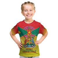 Personalized Grenada Christmas Kid T Shirt Coat Of Arms Bougainvillea Wreath - Wonder Print Shop