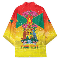 Personalized Grenada Christmas Kimono Coat Of Arms Bougainvillea Wreath - Wonder Print Shop