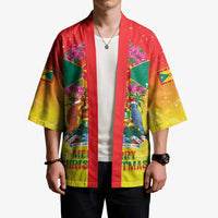 Personalized Grenada Christmas Kimono Coat Of Arms Bougainvillea Wreath - Wonder Print Shop