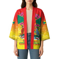 Personalized Grenada Christmas Kimono Coat Of Arms Bougainvillea Wreath - Wonder Print Shop