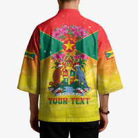 Personalized Grenada Christmas Kimono Coat Of Arms Bougainvillea Wreath - Wonder Print Shop