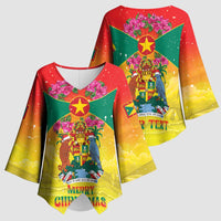 Personalized Grenada Christmas Kimono Sleeve Blouse Coat Of Arms Bougainvillea Wreath - Wonder Print Shop