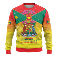 Personalized Grenada Christmas Ugly Christmas Sweater Coat Of Arms Bougainvillea Wreath - Wonder Print Shop
