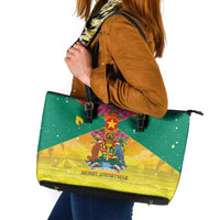 Grenada Christmas Leather Tote Bag Coat Of Arms Bougainvillea Wreath - Wonder Print Shop