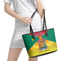 Grenada Christmas Leather Tote Bag Coat Of Arms Bougainvillea Wreath - Wonder Print Shop