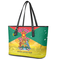 Grenada Christmas Leather Tote Bag Coat Of Arms Bougainvillea Wreath - Wonder Print Shop