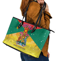 Grenada Christmas Leather Tote Bag Coat Of Arms Bougainvillea Wreath - Wonder Print Shop