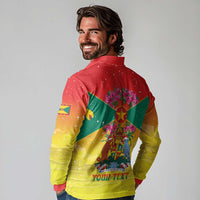 Personalized Grenada Christmas Long Sleeve Polo Shirt Coat Of Arms Bougainvillea Wreath - Wonder Print Shop