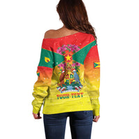 Personalized Grenada Christmas Off Shoulder Sweater Coat Of Arms Bougainvillea Wreath - Wonder Print Shop