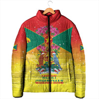 Personalized Grenada Christmas Padded Jacket Coat Of Arms Bougainvillea Wreath - Wonder Print Shop