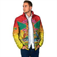 Personalized Grenada Christmas Padded Jacket Coat Of Arms Bougainvillea Wreath - Wonder Print Shop