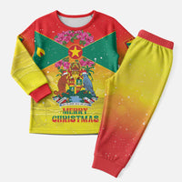 Personalized Grenada Christmas Pajama Set Coat Of Arms Bougainvillea Wreath - Wonder Print Shop