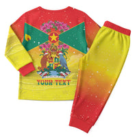 Personalized Grenada Christmas Pajama Set Coat Of Arms Bougainvillea Wreath - Wonder Print Shop