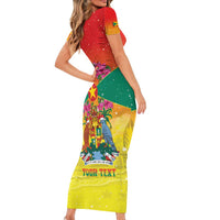 Personalized Grenada Christmas Short Sleeve Bodycon Dress Coat Of Arms Bougainvillea Wreath - Wonder Print Shop