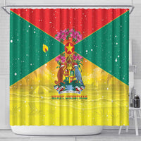 Grenada Christmas Shower Curtain Coat Of Arms Bougainvillea Wreath - Wonder Print Shop