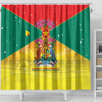 Grenada Christmas Shower Curtain Coat Of Arms Bougainvillea Wreath - Wonder Print Shop