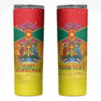 Personalized Grenada Christmas Skinny Tumbler Coat Of Arms Bougainvillea Wreath - Wonder Print Shop