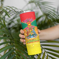 Personalized Grenada Christmas Skinny Tumbler Coat Of Arms Bougainvillea Wreath - Wonder Print Shop