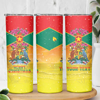 Personalized Grenada Christmas Skinny Tumbler Coat Of Arms Bougainvillea Wreath - Wonder Print Shop